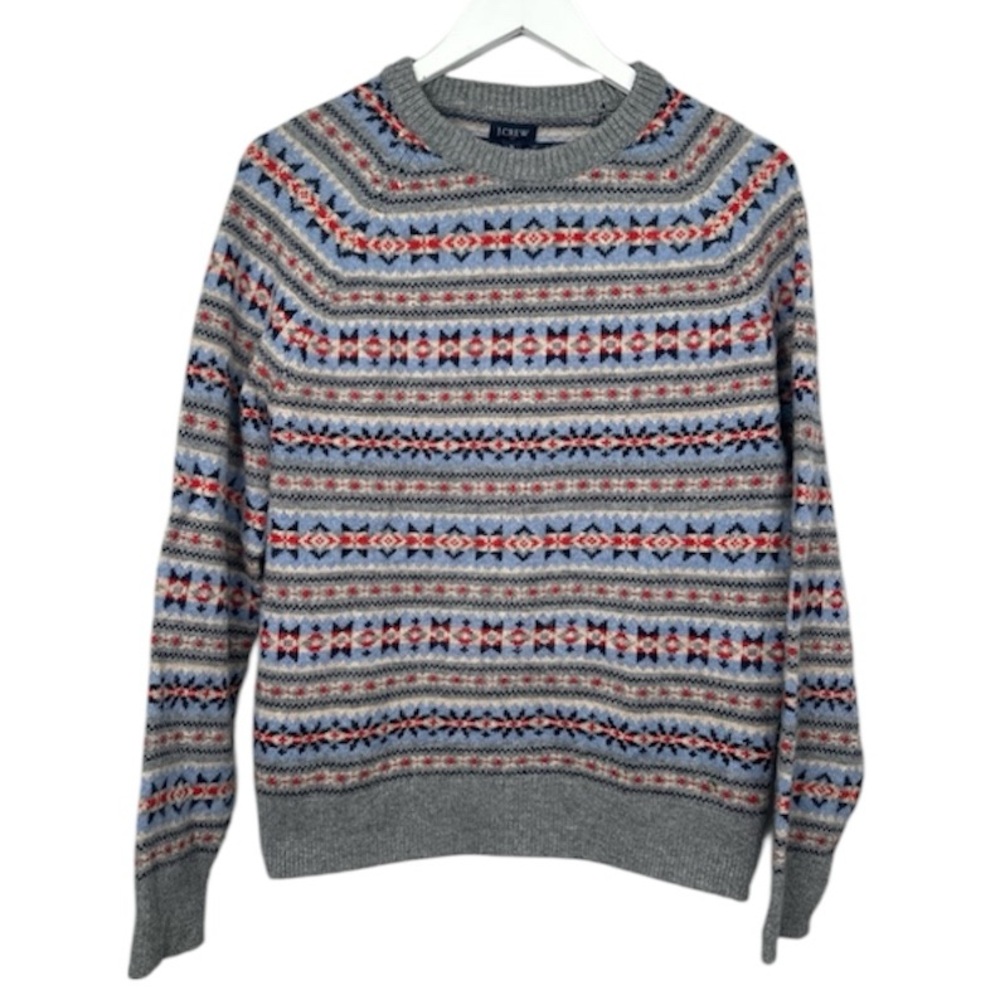 J. Crew Fair Isle Lambs Wool Blend Crew Neck Sweater Small